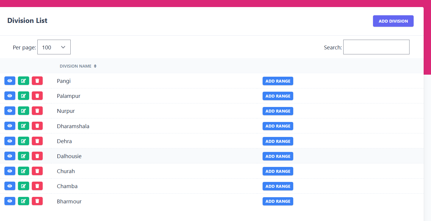 Division List Screenshot