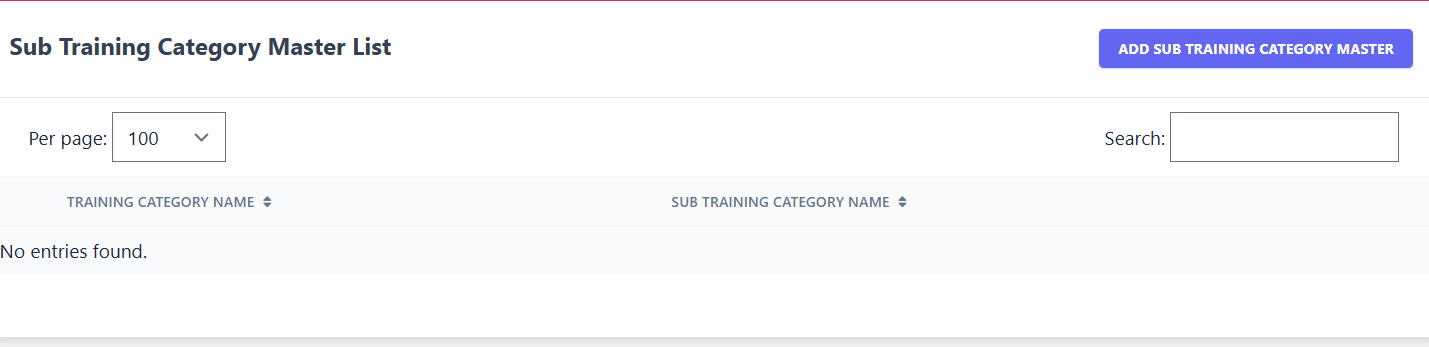 Sub Training Category Master Screenshot