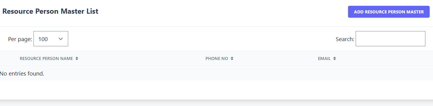 Resource Person Master Screenshot